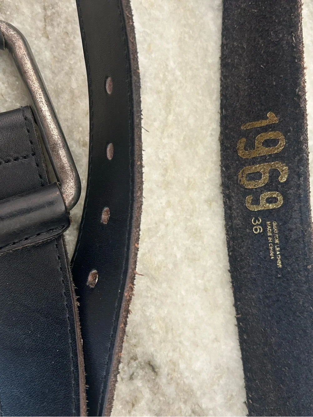 1969 Black Leather Men's Belt with Silver Buckle size 36